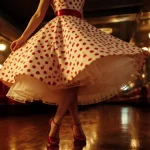 Robe rockabilly avec jupon en tulle multicouche visible sous l’ourlet