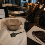 Soin cheveux coiffeur en salon : bol et applicateur pour fibre capillaire