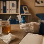 Stress et toux : mouchoir, miel et appareil de respiration en consultation
