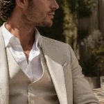 Tenue mariage homme été en lin beige respirant, mariage d’été