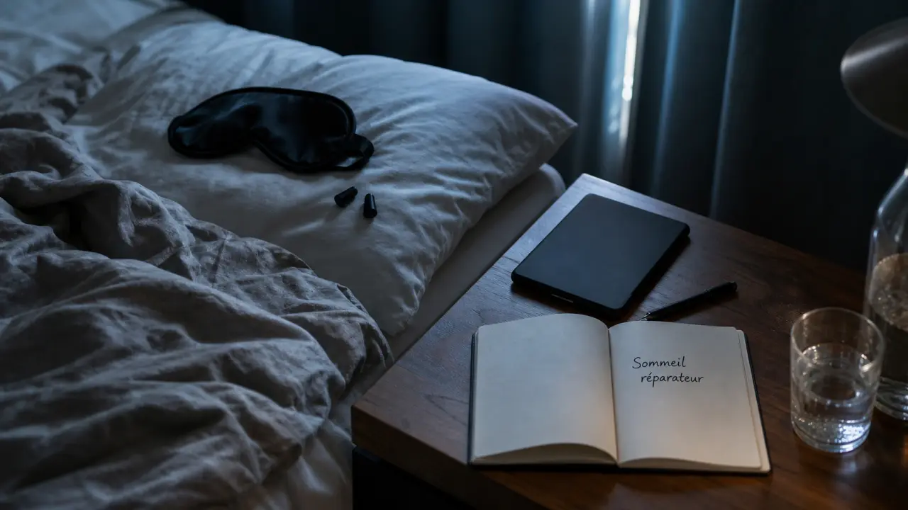 Avoir un sommeil réparateur : lit défait, masque et bouchons d’oreilles avant minuit