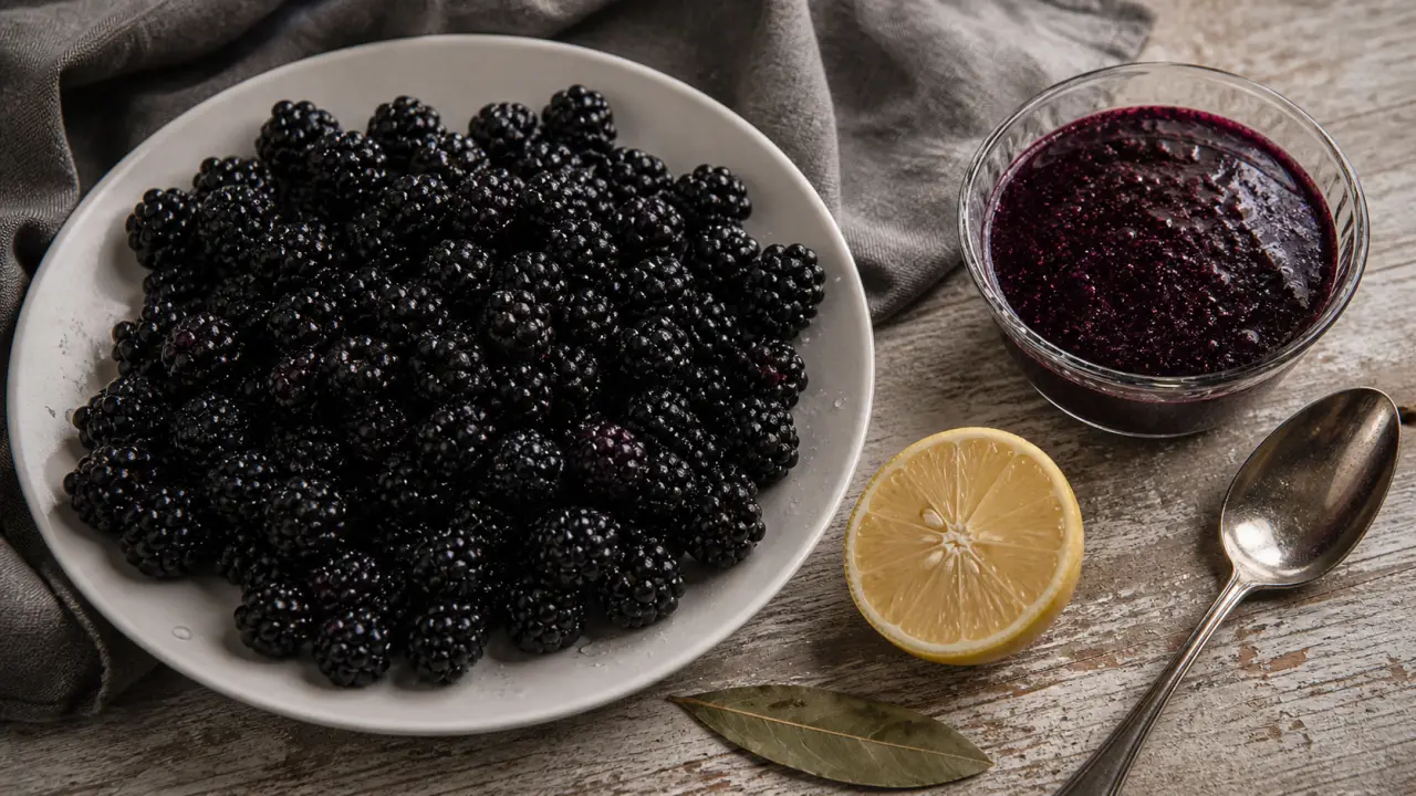 Bienfaits des mures : mûres sauvages noires sur table en bois