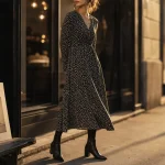 Bottine robe : bottines noires et robe midi couvrant la cheville