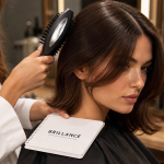 Coiffure de star : brushing glossy, raie nette, cheveux brillants