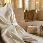 Combinaison pour mariage ivoire et champagne : mariée ou invitée, crêpe et talons fins