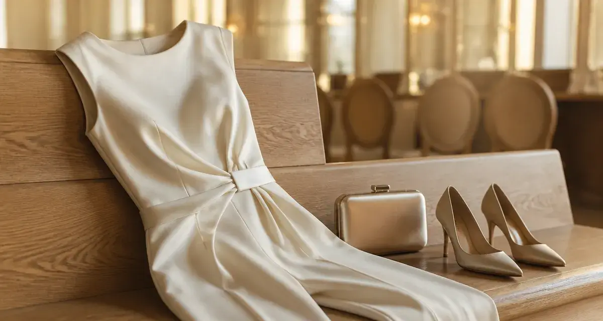 Combinaison pour mariage ivoire et champagne : mariée ou invitée, crêpe et talons fins