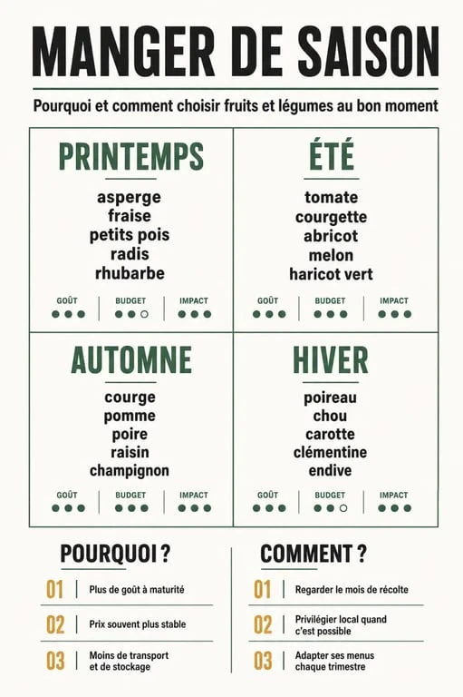 Manger de saison : pourquoi et comment - calendrier visuel des fruits et légumes par saison