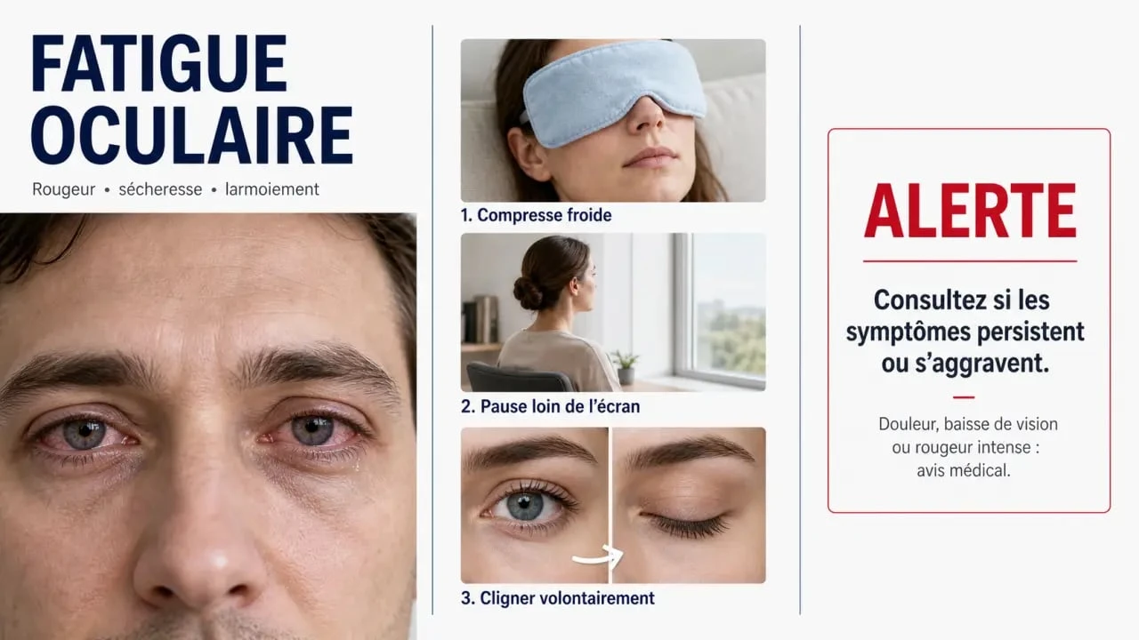 Yeux fatigués remède de grand-mère : illustration des gestes de soulagement et des signes d’alerte