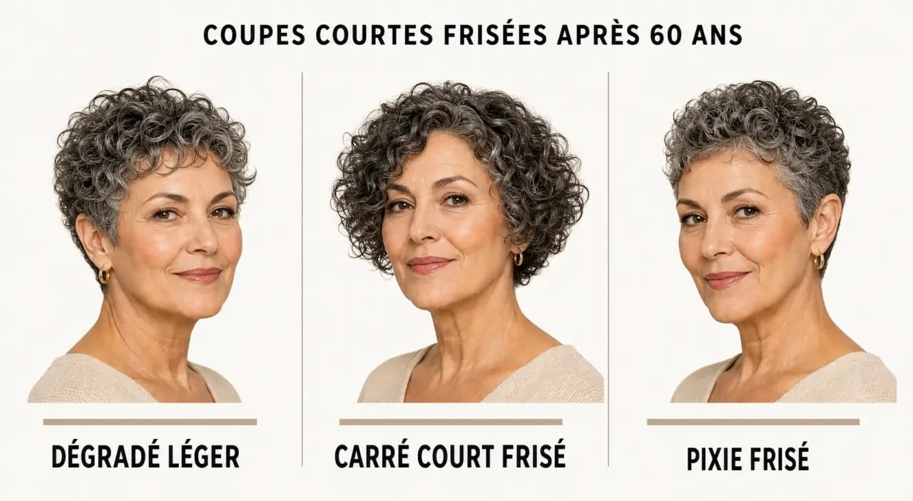 Coupe cheveux frisés courts femme 60 ans en trois inspirations de coiffures élégantes