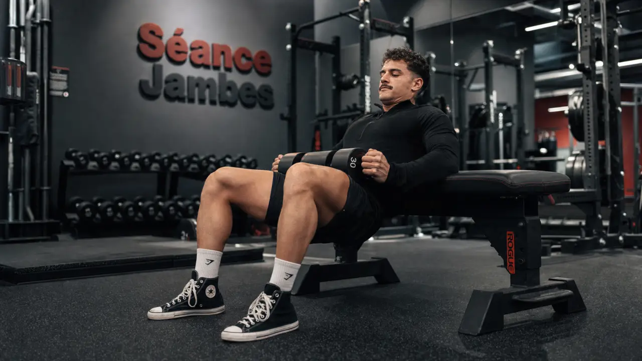 Exercice jambe : hip thrust fessiers, genoux alignés