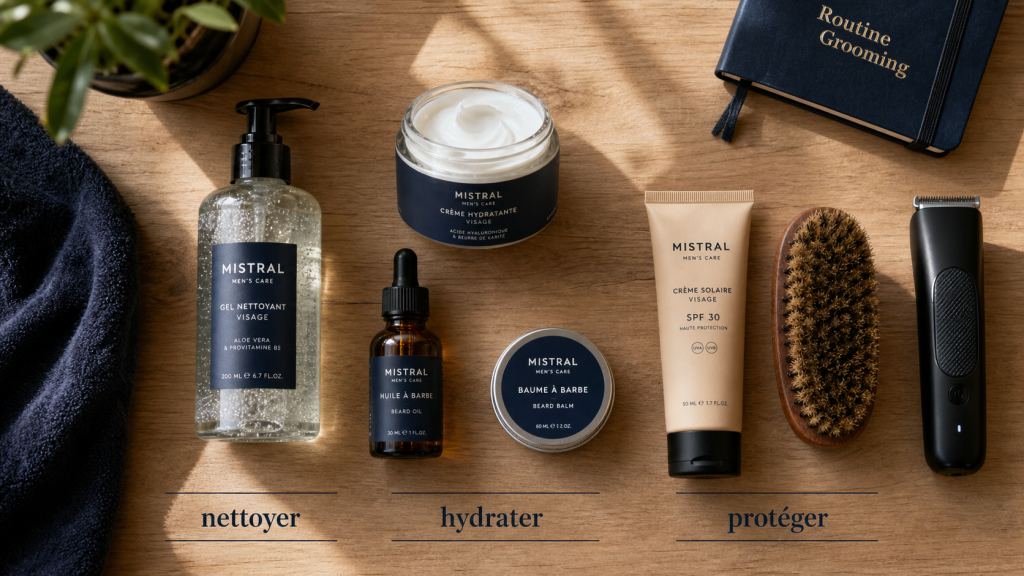 Grooming homme : produits de routine (nettoyer, hydrater, protéger)