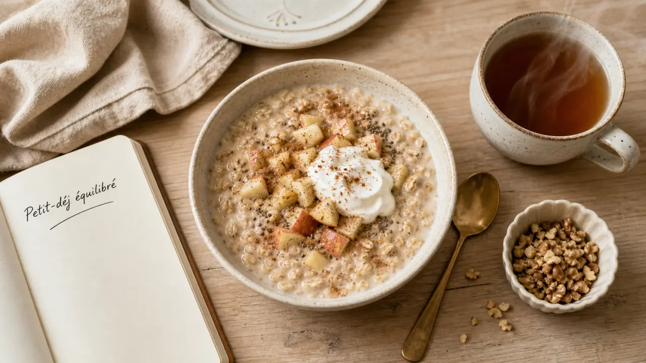 Idées de petit-déjeuner équilibré : porridge pomme-cannelle au skyr et chia