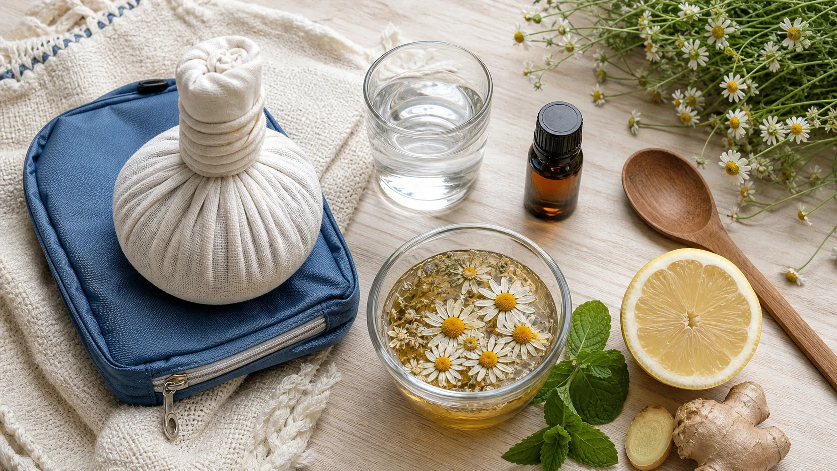 Mal de tête remède de grand-mère : compresse froide et infusion de camomille