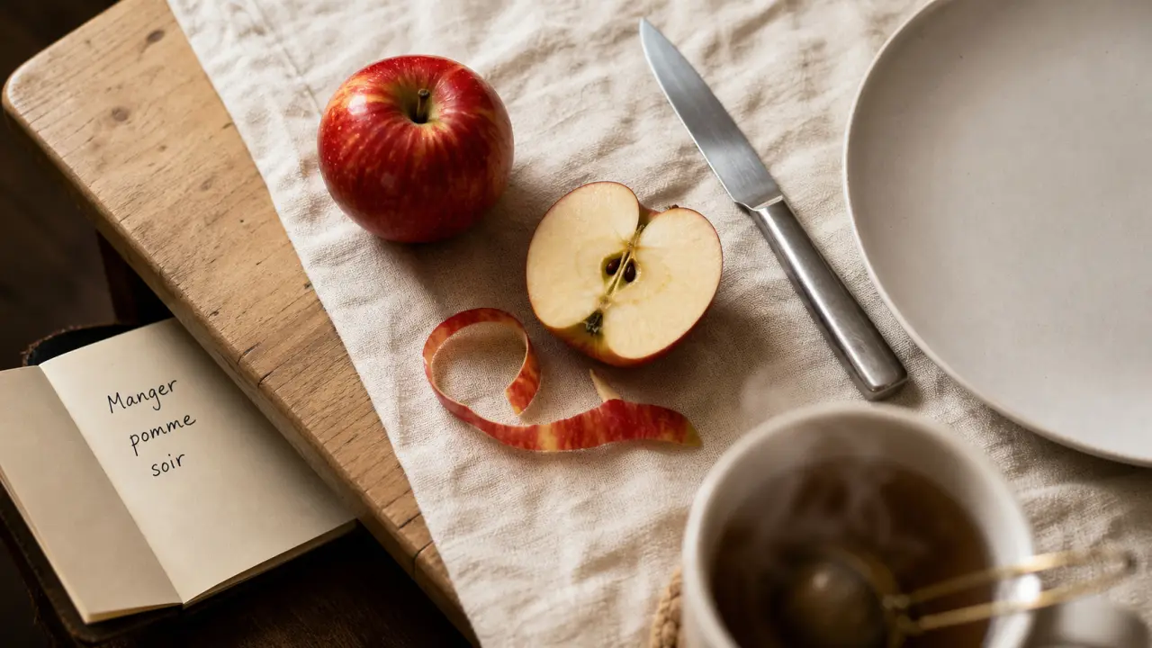 Manger pommes le soir : pomme rouge et thé fumant, collation légère