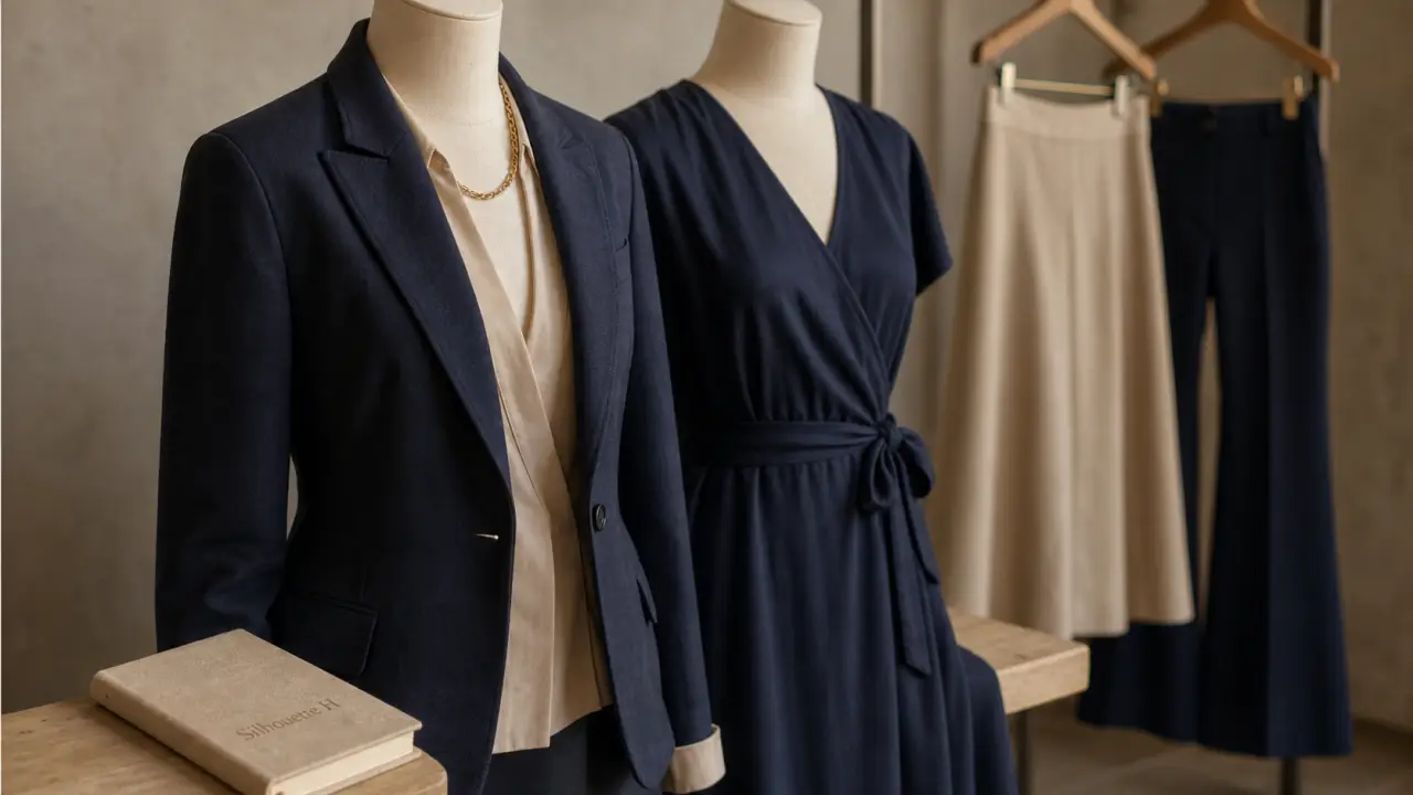 Morphologie en H : coupes cintrées et taille dessinée, mode studio.