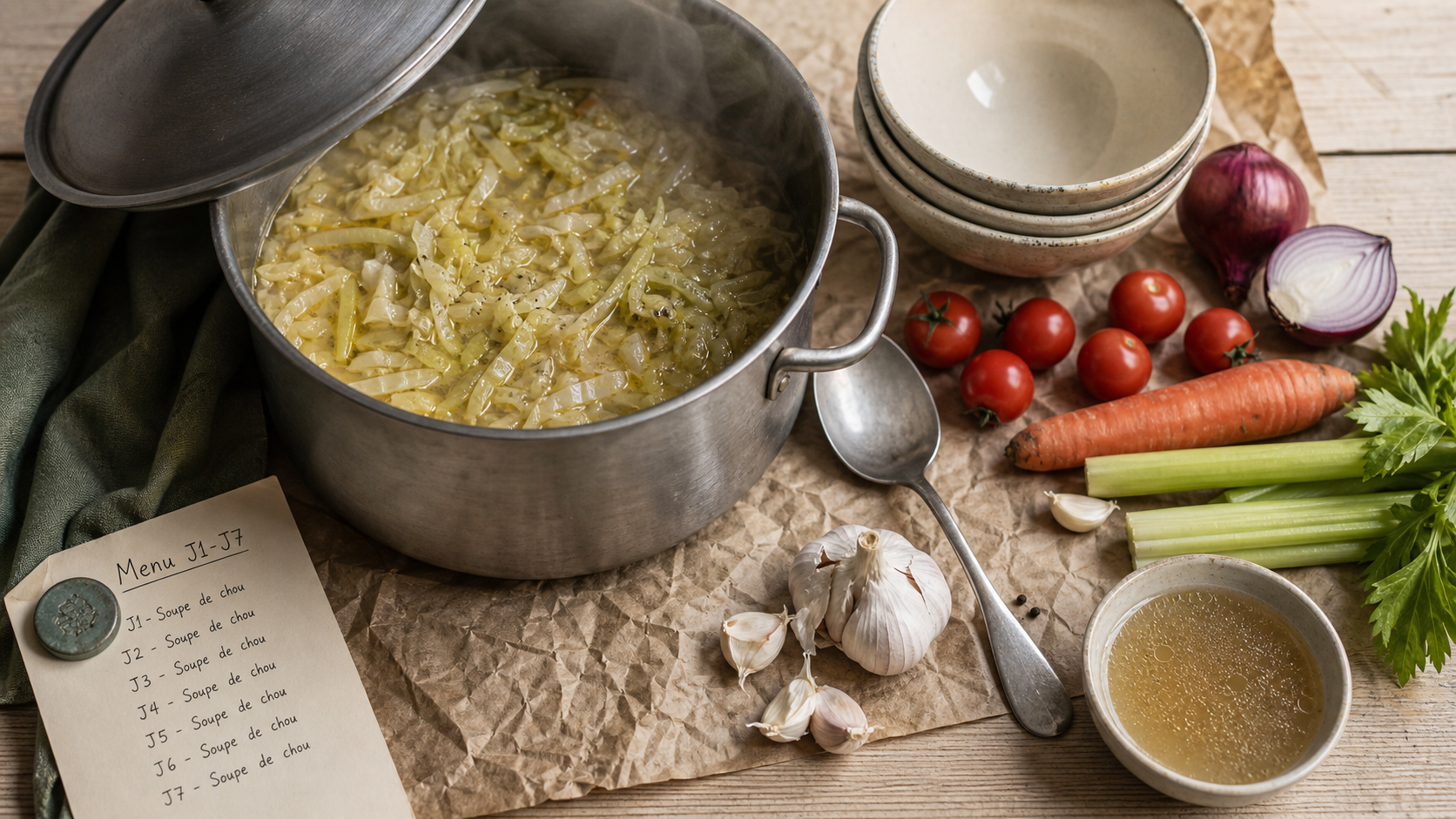 Régime soupe aux choux 8 jours, soupe au chou et menus J1 à J7