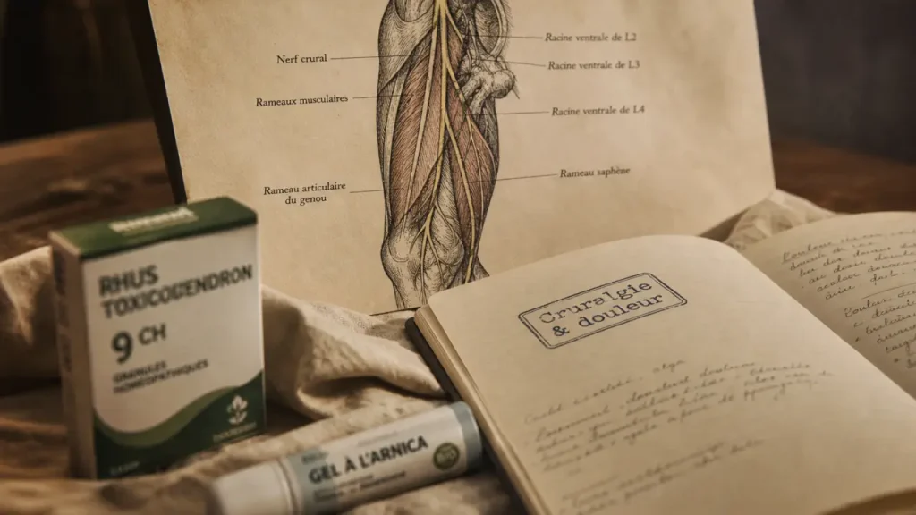 Cruralgie et homéopathie : quels granules choisir, quand l’arnica aide et quels signes imposent de consulter ?