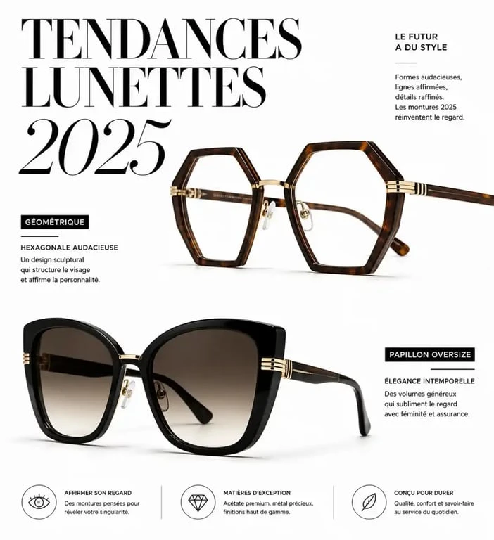 Tendances lunettes 2025 : montures géométriques et oversize