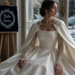 Mariage hiver robe mikado avec cape
