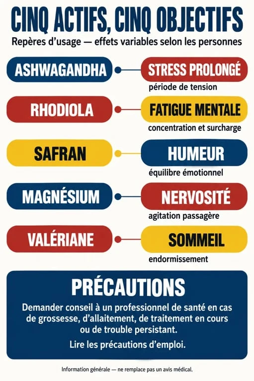 Infographie comparative des actifs d’un complément alimentaire pour baisser le cortisol