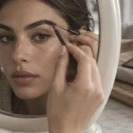 Maquillage sourcils naturel : correction des manques, vue rapprochée.