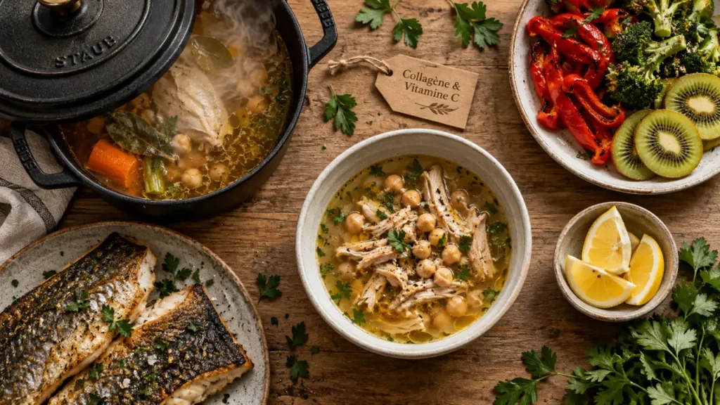 Quel aliment collagène choisir : bouillon, poisson ou végétaux pour la peau et les articulations ?