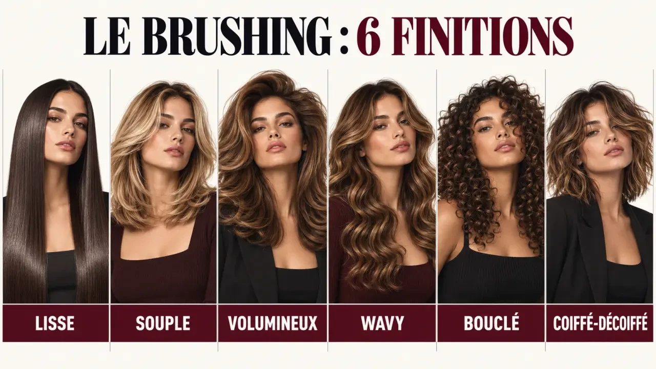 Brushing femme lisse, souple, volumineux, wavy et bouclé comparés visuellement