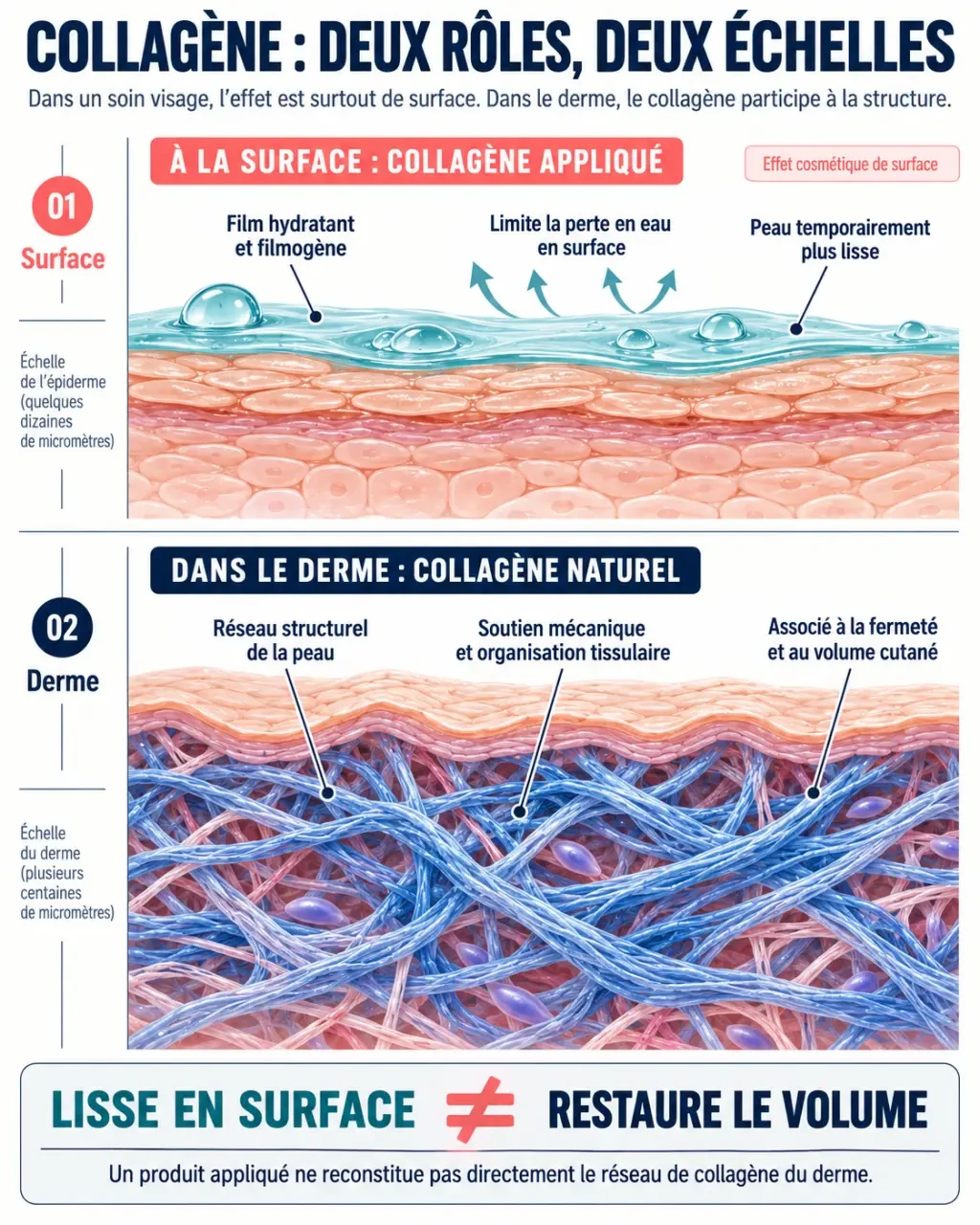 Soin au collagène visage : différence entre effet hydratant de surface et collagène du derme