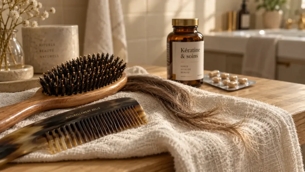La kératine en complément alimentaire soutient les cheveux fragiles, sans traiter toutes les chutes