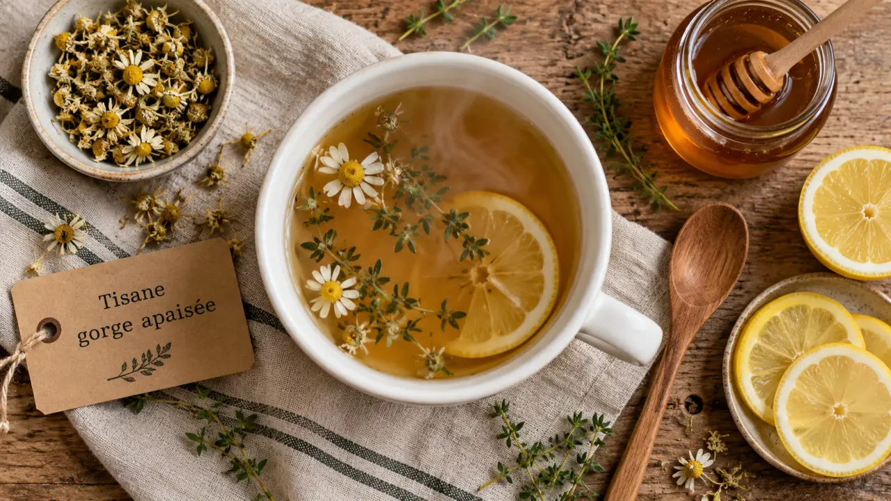 Mal de gorge tisane tiède apaisante en tasse