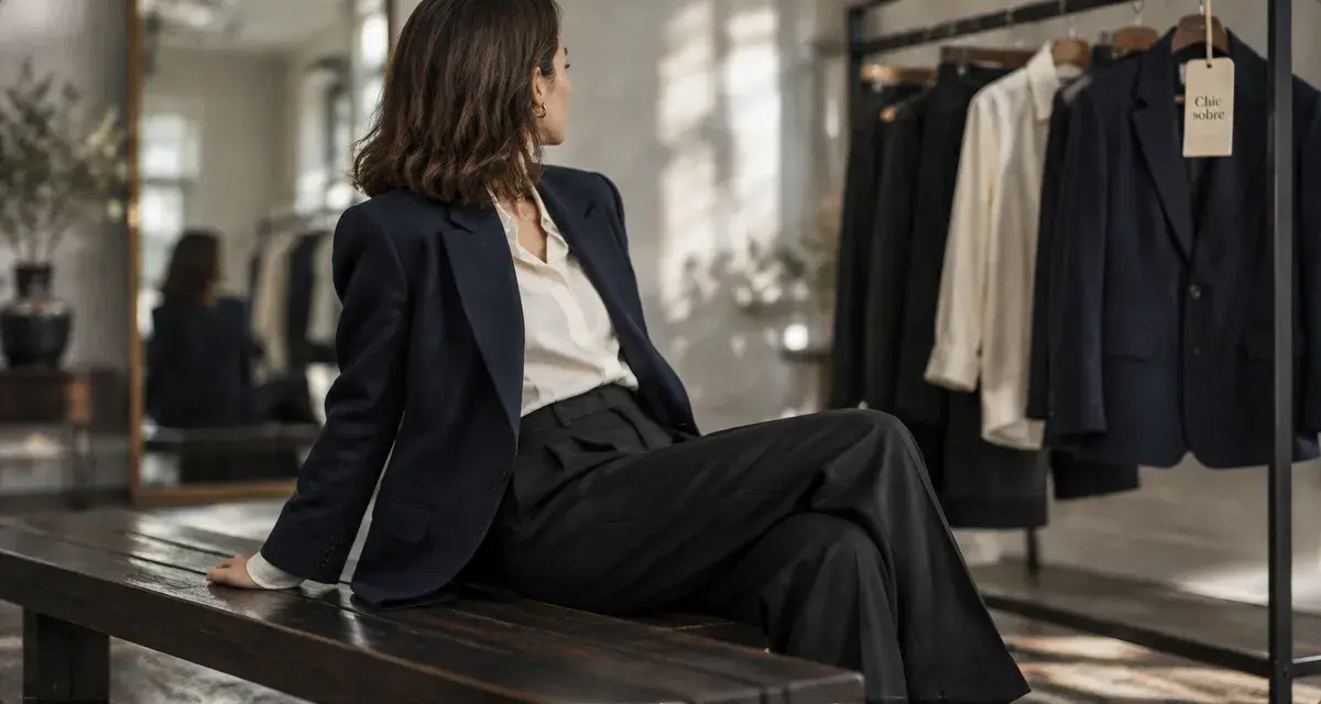 Tenue chic femme : pantalon noir à pinces et blazer marine